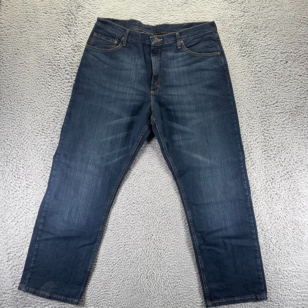 Wrangler Jeans Mens 38x29 Blue Cotton Denim Straight Relaxed Workwear Stretch